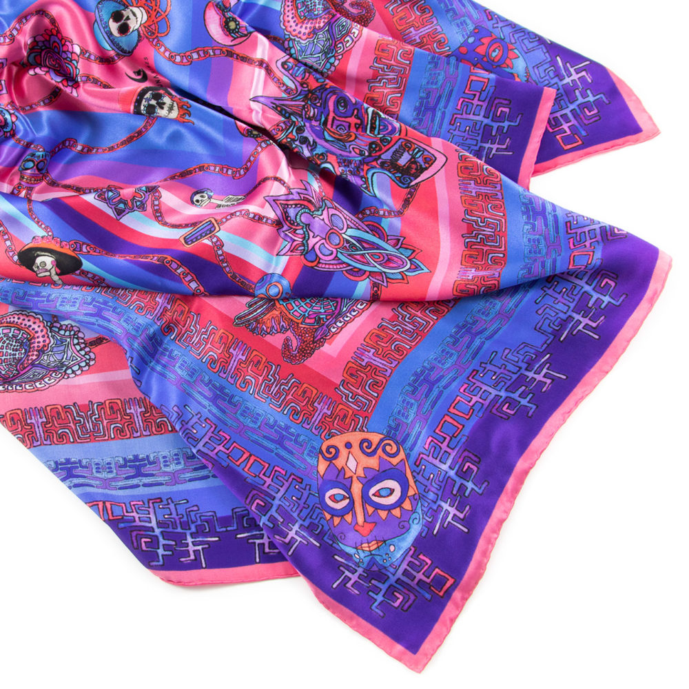 Foulard Mexique Bleu | Satin de soie