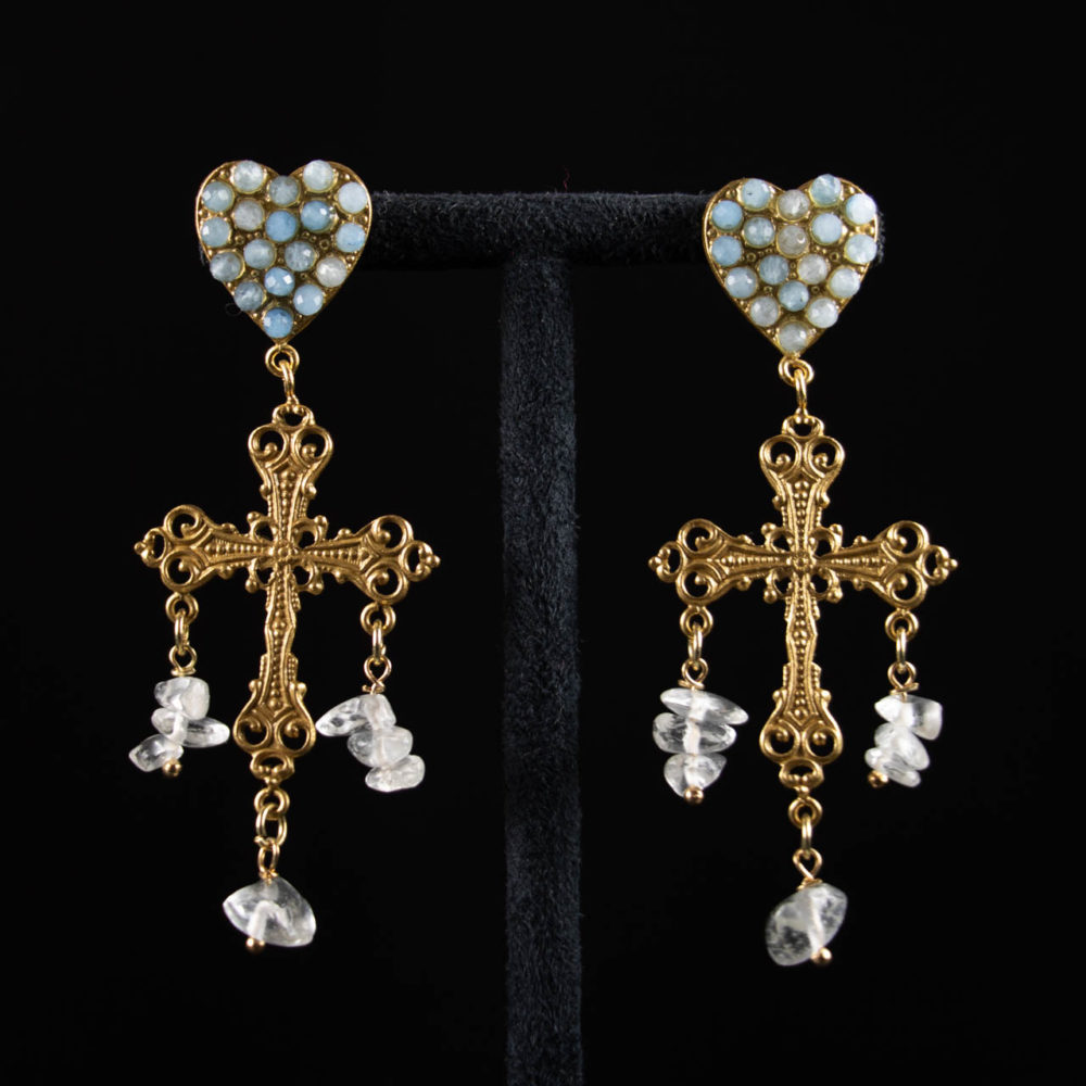 Boucles d'oreilles Croix Bleu