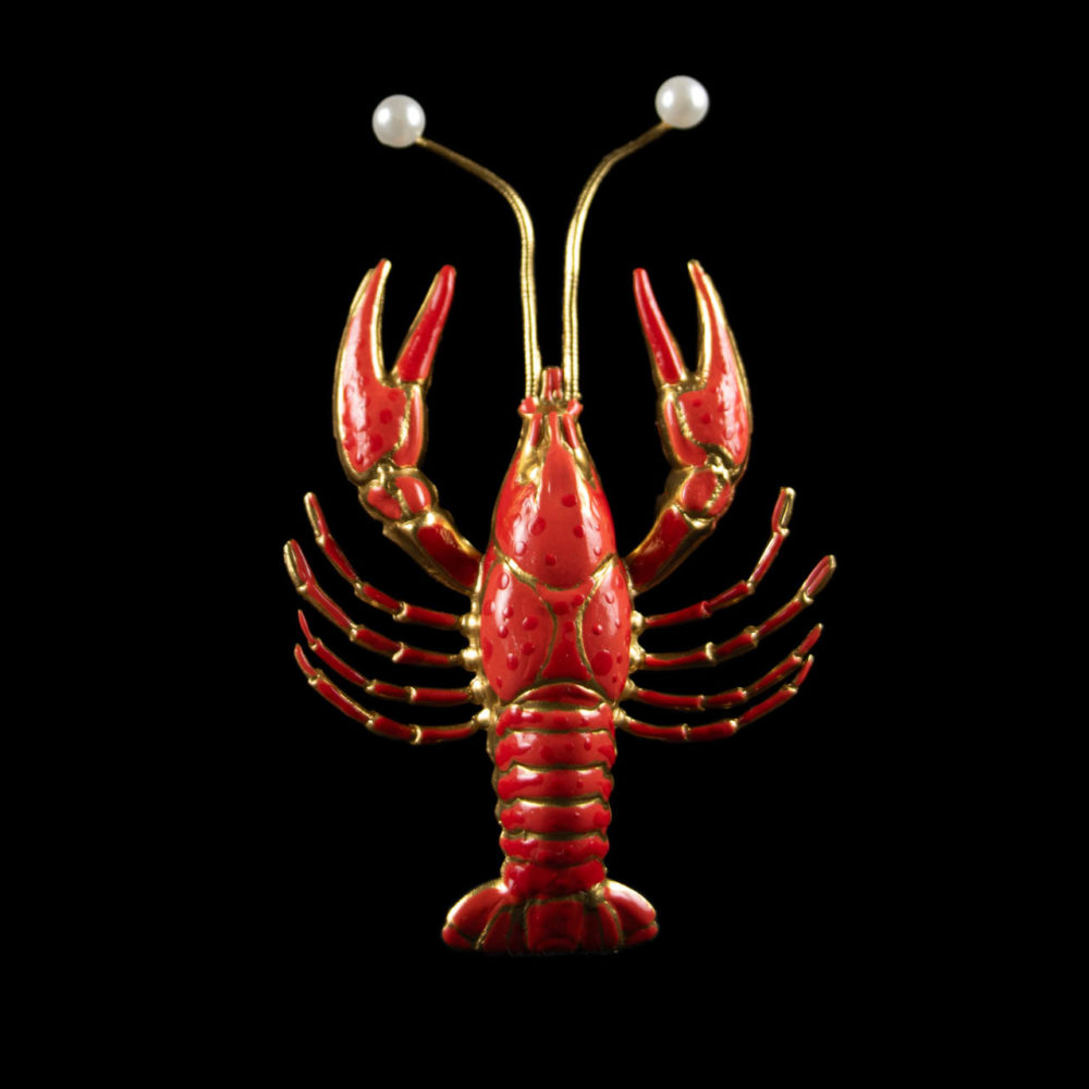 Broche Langouste Perles peinte