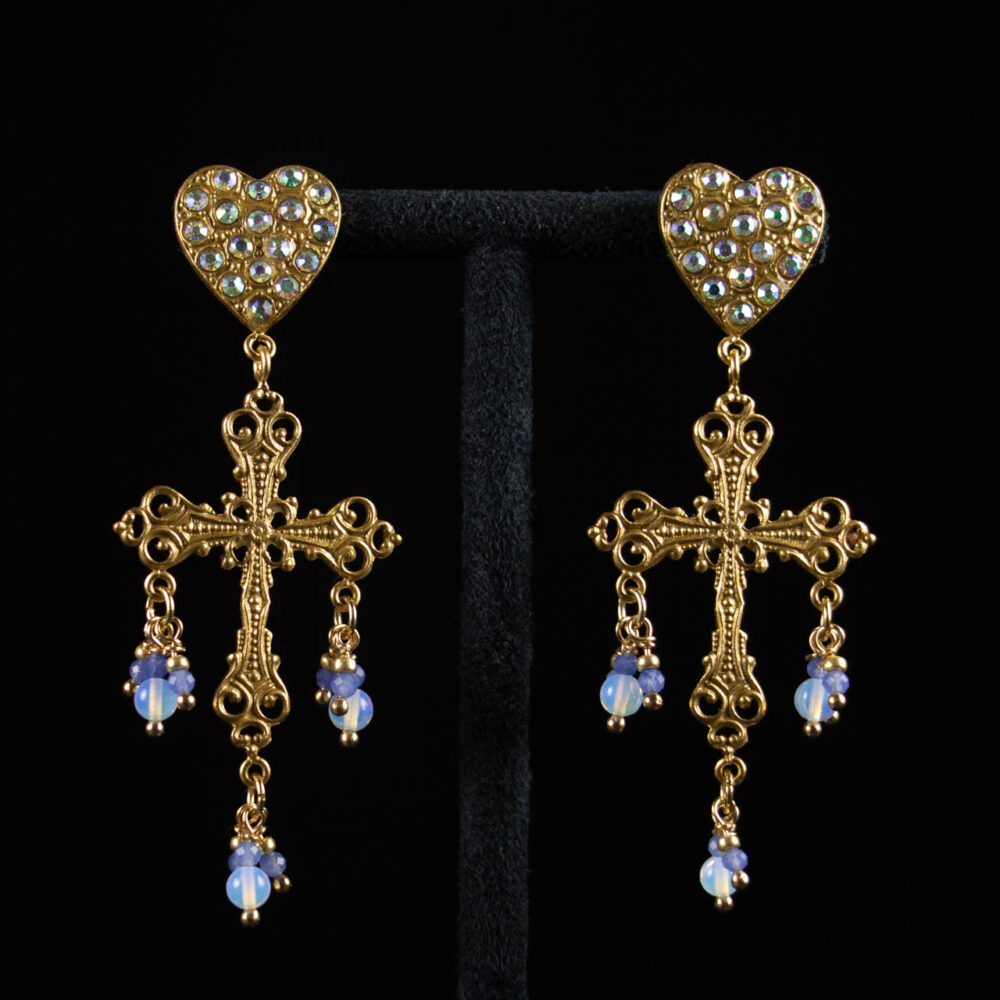 Boucles d'oreilles Croix avec perles en pierre de lune