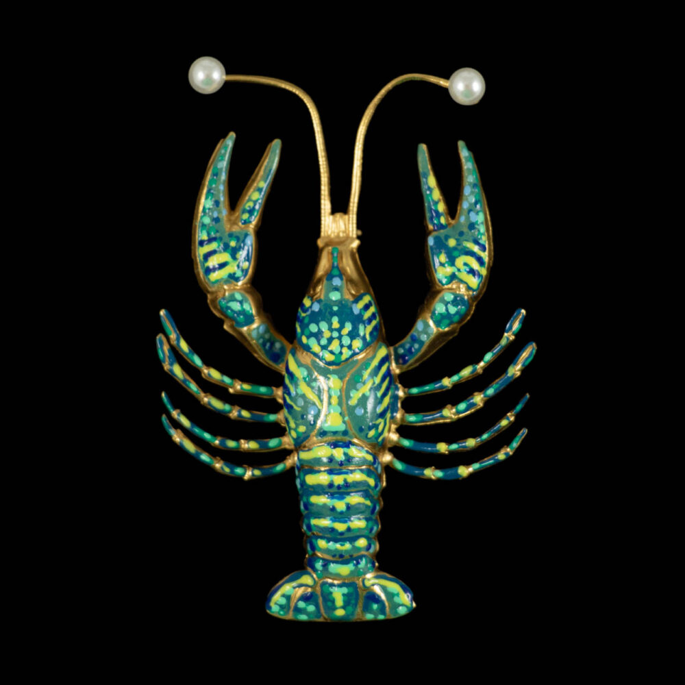 Broche Langouste Perles Bleu