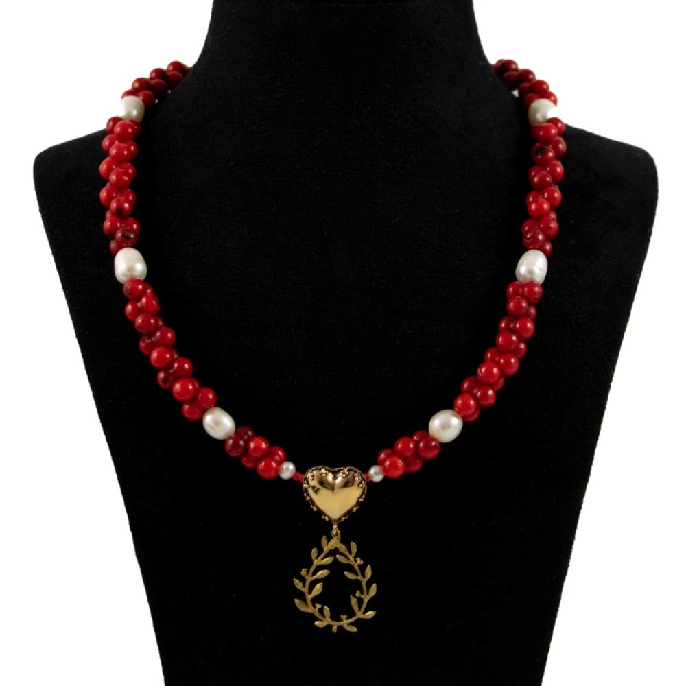 Freshwater pearl and coral necklace