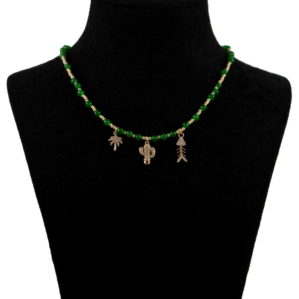 Collier de perles de jade - Palmier Cactus Poisson