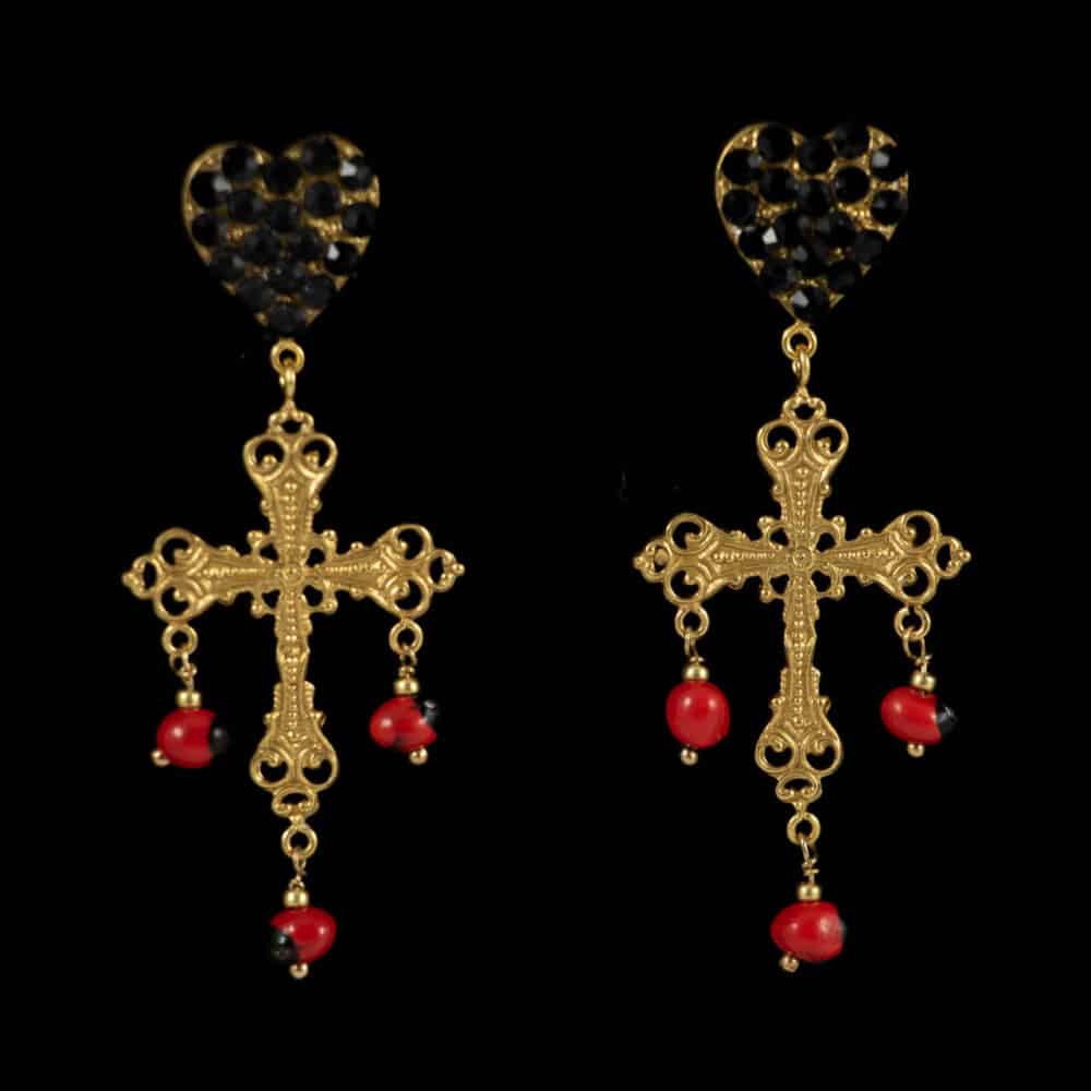 Boucles d'oreilles Croix Rouge et Noir