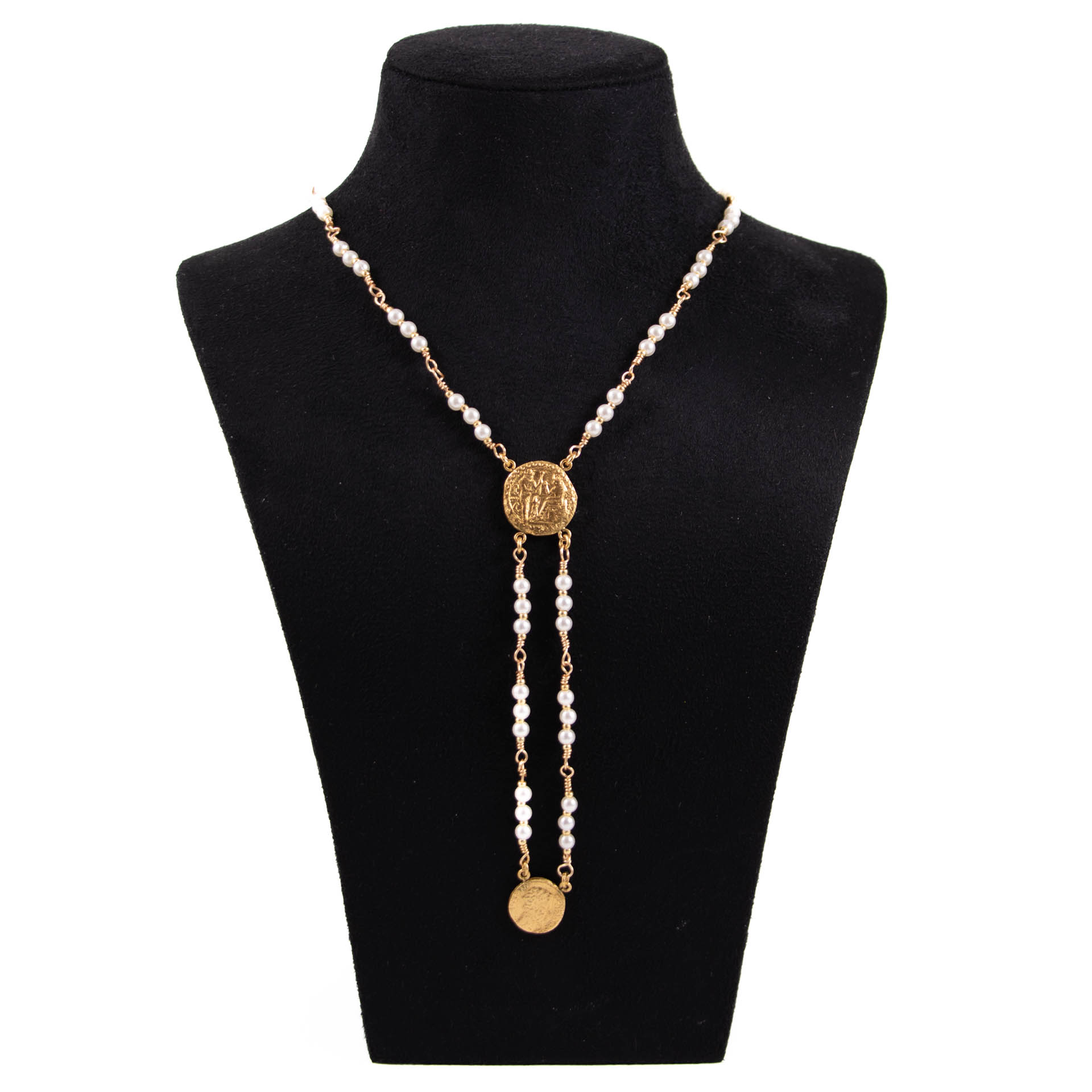 Collier pendentif Pièces avec perles blanches