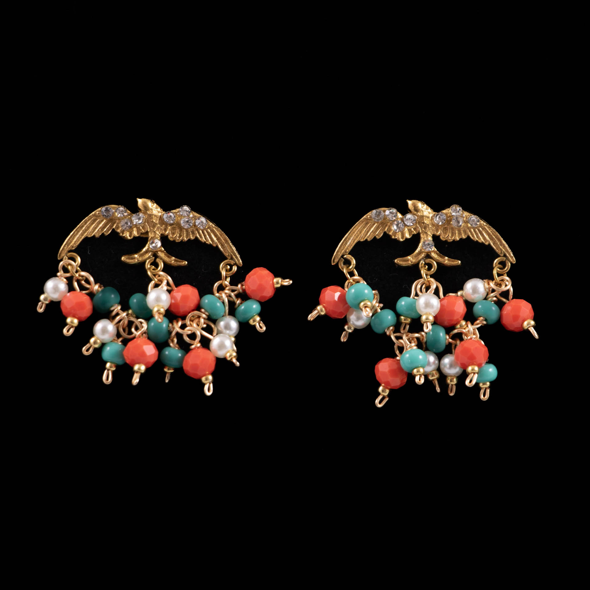 Boucles d'oreilles Hirondelles Turquoise Rouge